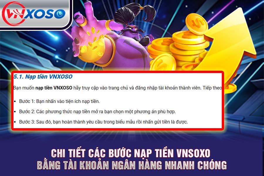 Chi tiết các bước nạp tiền VNsoxo bằng tài khoản ngân hàng